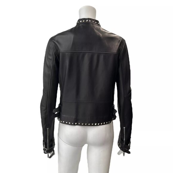 $6490 04. Valentino Black Leather Rockstud Embellished Short Jacket size 6 Moto - Picture 8 of 16